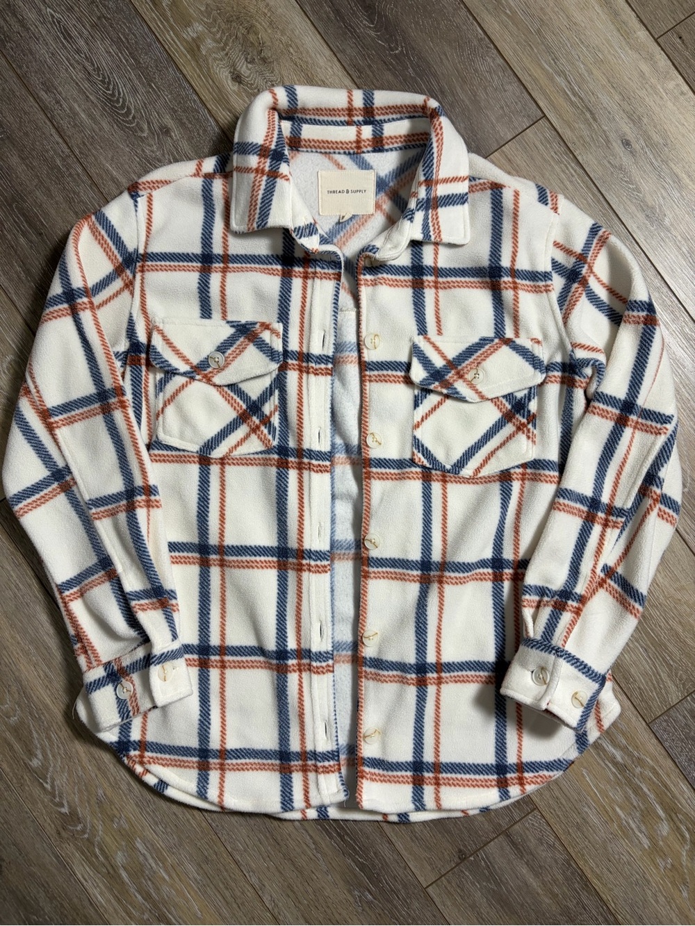 Thread & Supply Cream Plaid Button-Up Striped Shacket